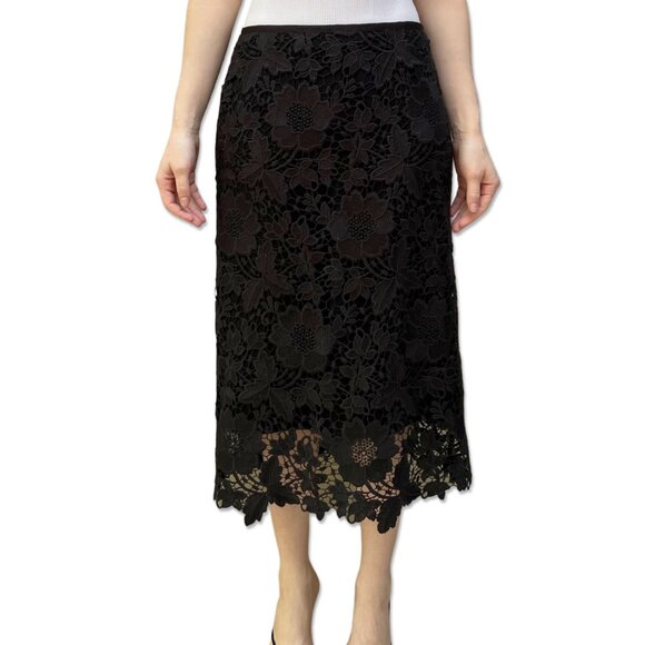 Lafayette 148 New York Black Lace Cutout Appliqué Skirt Size 2 - Picture 1 of 6